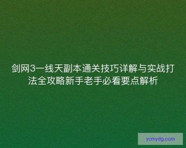 剑网3一线天副本通关技巧详解与实战打法全攻略新手老手必看要点解析